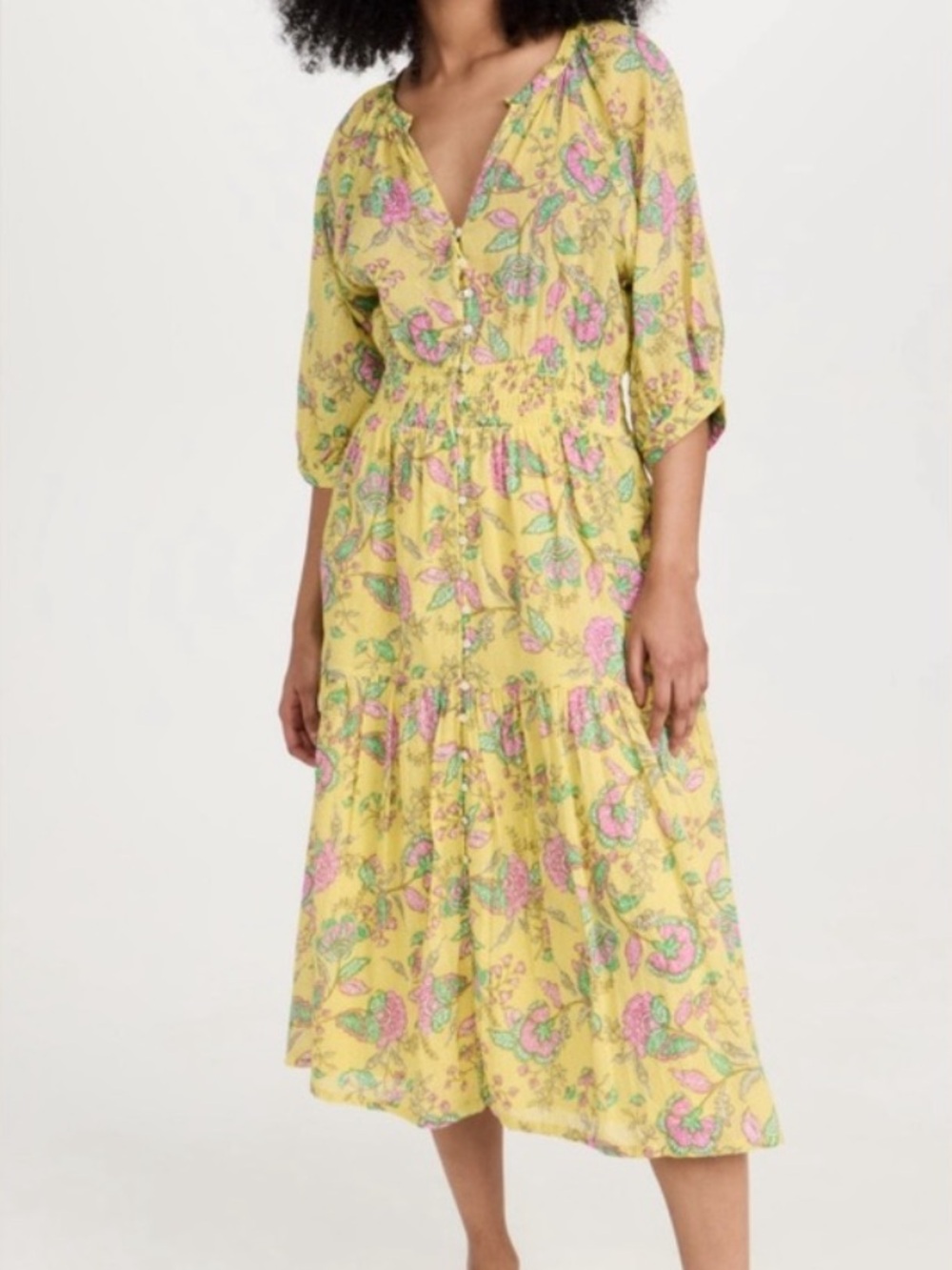 Anthropologie Sundry Yellow Floral Midi Dress